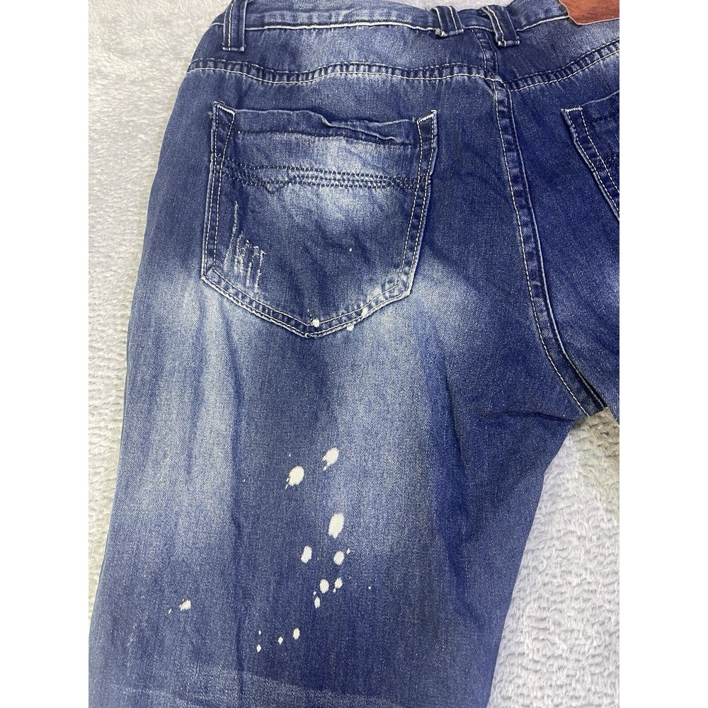 Dishou Jeans Men's 33X28 (Tag 36) Distressed Patched Splatter‎ Ripped Slim Blue - Picture 12 of 16